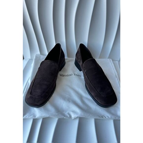 Massimo Dutti Square toe split suede loafers chocolate brown - Picture 1 of 5